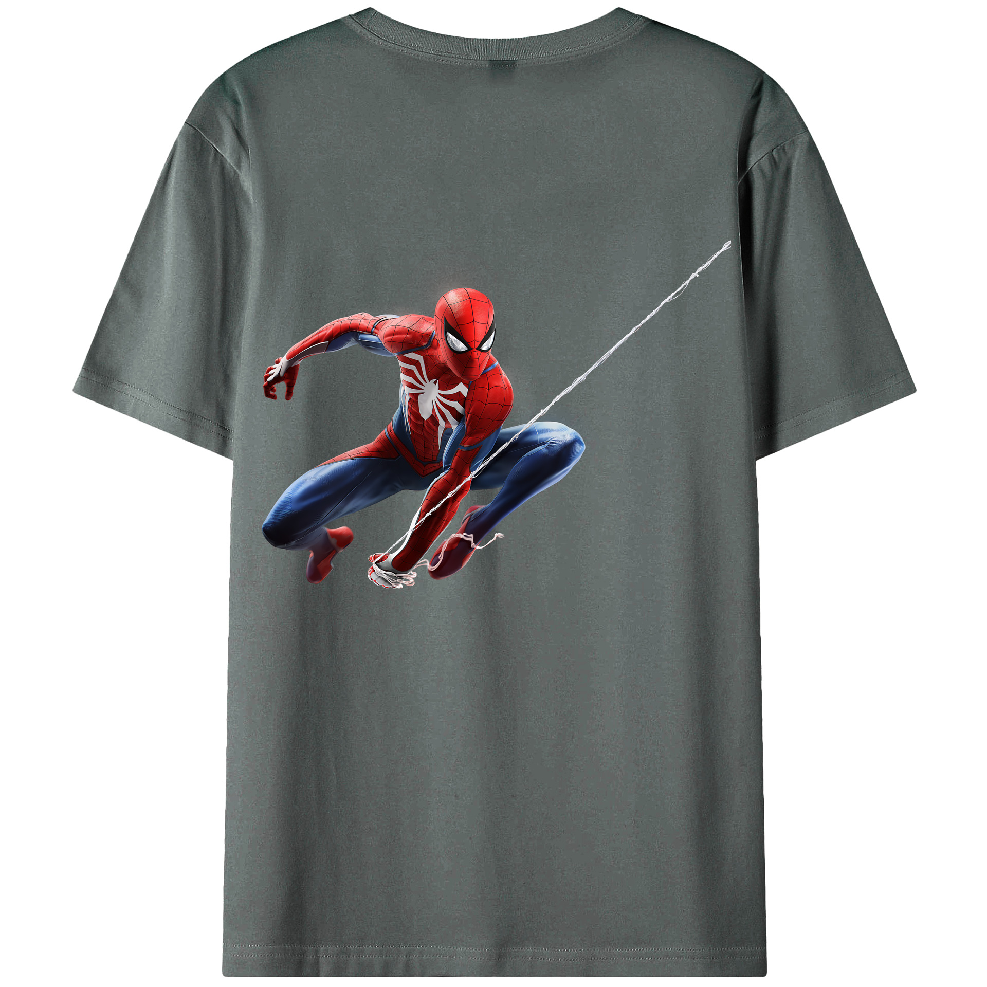 （画像用） Spider Man スパイダーマン 綿100％ メンズ半袖Tシャツ（バックプリント） 通気性